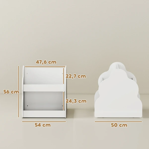 Aiyaplay kinderrek, 2 laags kinderboekenrek met wielen, 4 rekken, voor kinderkamer, speelkamer, 54x50x56 cm, wit 4