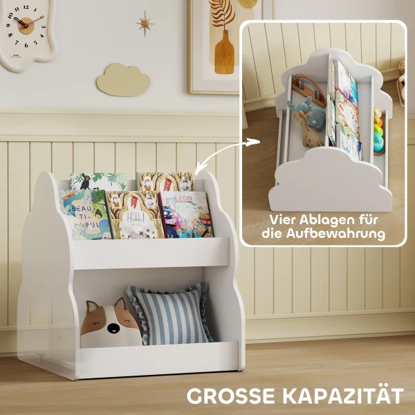 Aiyaplay kinderrek, 2 laags kinderboekenrek met wielen, 4 rekken, voor kinderkamer, speelkamer, 54x50x56 cm, wit 5