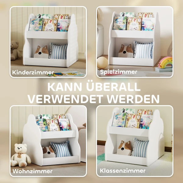 Aiyaplay kinderrek, 2 laags kinderboekenrek met wielen, 4 rekken, voor kinderkamer, speelkamer, 54x50x56 cm, wit 8