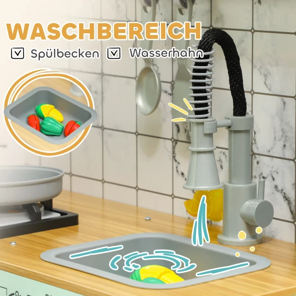 Aiyaplay kinderspeelkeuken, keukenset met schoolbord, afzuigkap, realistische licht en geluidseffecten, keukengerei 10