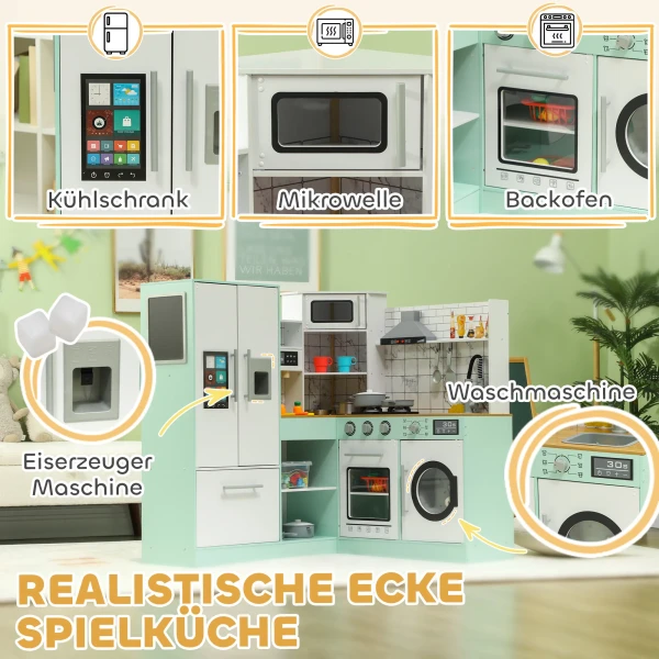 Aiyaplay kinderspeelkeuken, keukenset met schoolbord, afzuigkap, realistische licht en geluidseffecten, keukengerei 7