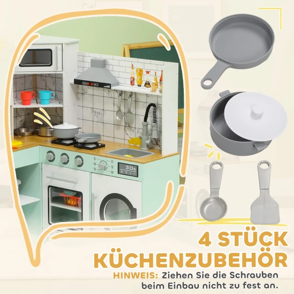 Aiyaplay kinderspeelkeuken, keukenset met schoolbord, afzuigkap, realistische licht en geluidseffecten, keukengerei 8