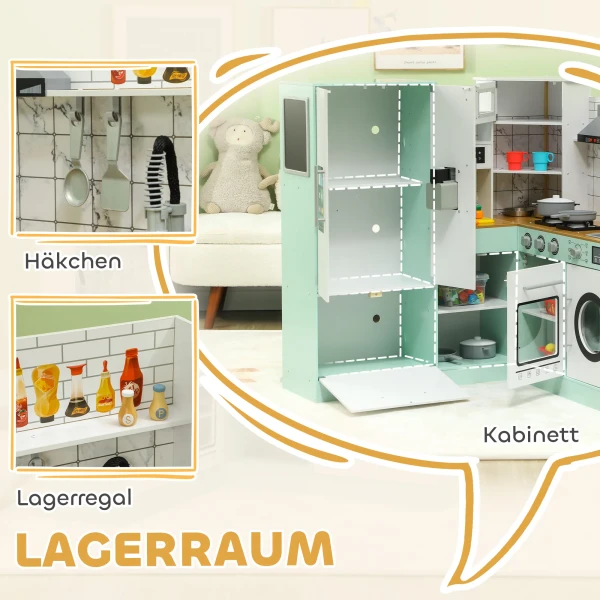 Aiyaplay kinderspeelkeuken, keukenset met schoolbord, afzuigkap, realistische licht en geluidseffecten, keukengerei 9