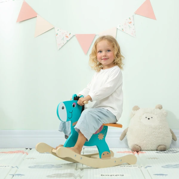 Aiyaplay schommeldier ezel baby schommelspeelgoed met handvatten schommel schommelstoel 59 x 27 x 43 cm blauwgroen 2