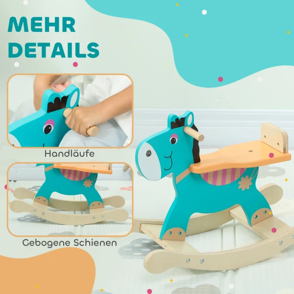 Aiyaplay schommeldier ezel baby schommelspeelgoed met handvatten schommel schommelstoel 59 x 27 x 43 cm blauwgroen 6
