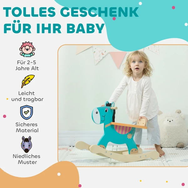 Aiyaplay schommeldier ezel baby schommelspeelgoed met handvatten schommel schommelstoel 59 x 27 x 43 cm blauwgroen 7