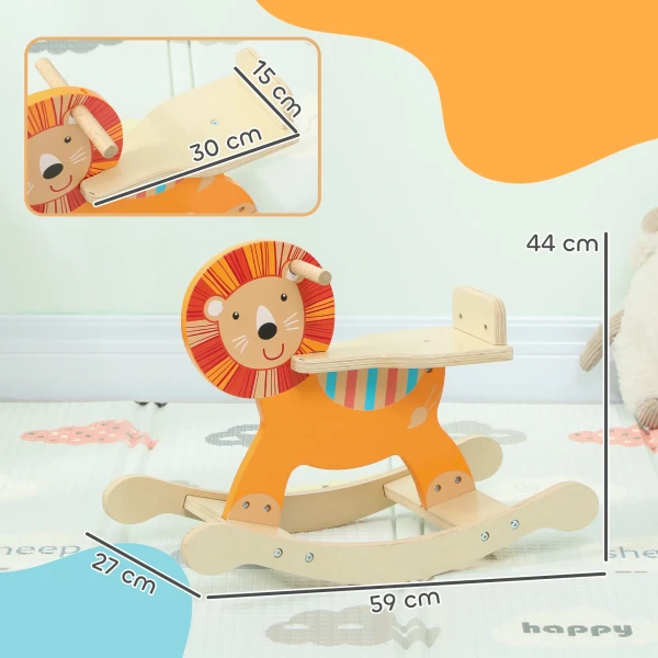 Aiyaplay schommelpaard met leeuw ontwerp, 25 kg draagvermogen, 2 5 jaar, hout, oranje 4