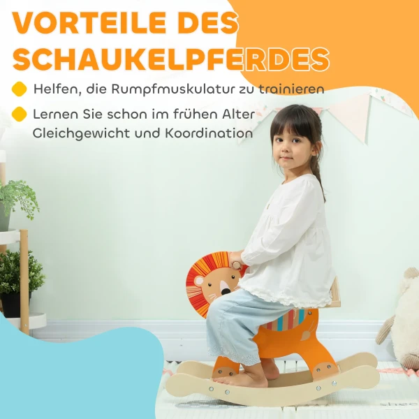 Aiyaplay schommelpaard met leeuw ontwerp, 25 kg draagvermogen, 2 5 jaar, hout, oranje 5
