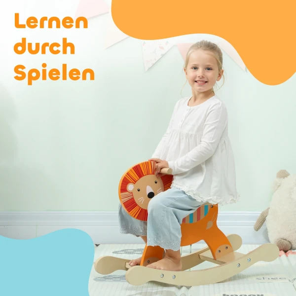 Aiyaplay schommelpaard met leeuw ontwerp, 25 kg draagvermogen, 2 5 jaar, hout, oranje 8