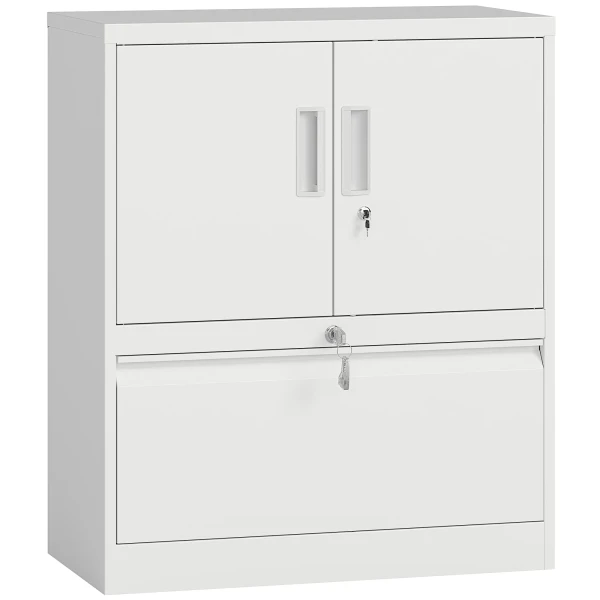 Archiefkast kantoorkast afsluitbare multifunctionele kast van staal met 2 deuren, verstelbare planken wit 1