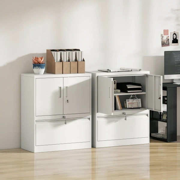 Archiefkast kantoorkast afsluitbare multifunctionele kast van staal met 2 deuren, verstelbare planken wit 10