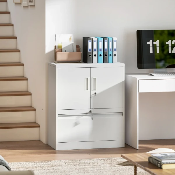 Archiefkast kantoorkast afsluitbare multifunctionele kast van staal met 2 deuren, verstelbare planken wit 2