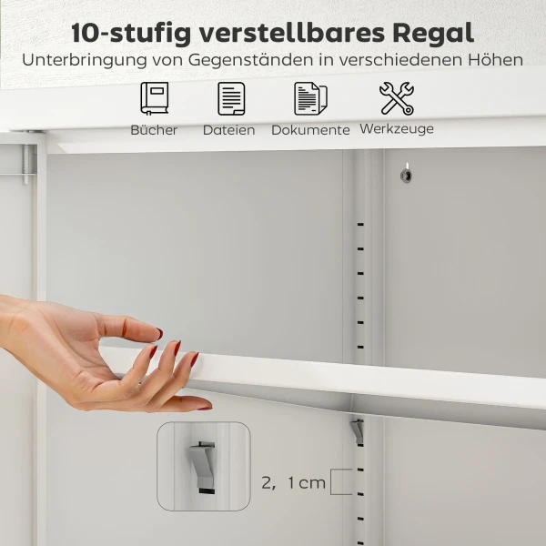 Archiefkast kantoorkast afsluitbare multifunctionele kast van staal met 2 deuren, verstelbare planken wit 5