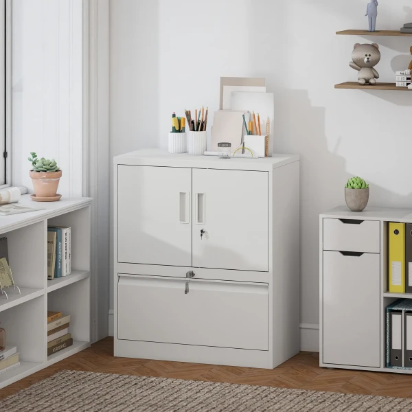 Archiefkast kantoorkast afsluitbare multifunctionele kast van staal met 2 deuren, verstelbare planken wit 9