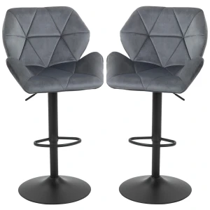 Barkrukken set van 2, gestoffeerde barkruk met metalen frame, rugleuning, fluwelen look, in hoogte verstelbaar 360° draaibaar 1