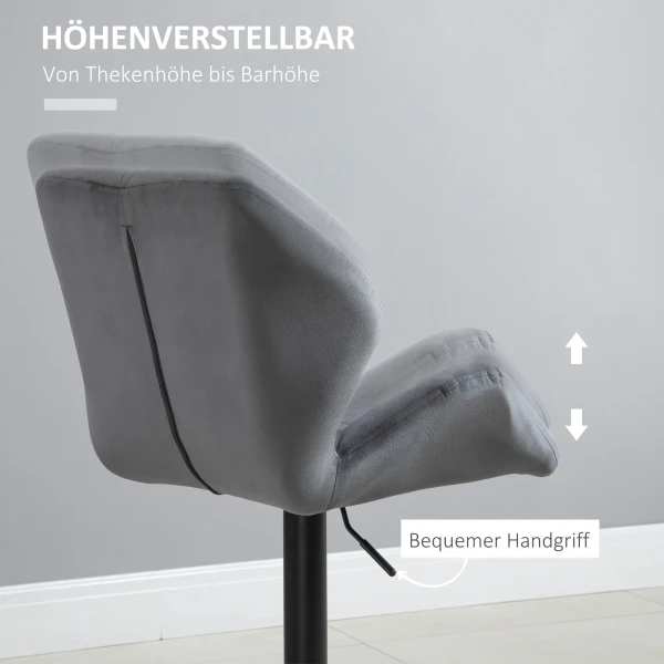 Barkrukken set van 2, gestoffeerde barkruk met metalen frame, rugleuning, fluwelen look, in hoogte verstelbaar 360° draaibaar 6