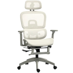 Bureaustoel, ergonomische bureaustoel met netstof bekleding, verstelbaar, rolbaar, met armleuningen, hoofdsteun, beige 1