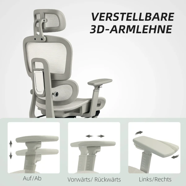 Bureaustoel, ergonomische bureaustoel met netstof bekleding, verstelbaar, rolbaar, met armleuningen, hoofdsteun, beige 8