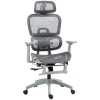 Bureaustoel, ergonomische bureaustoel met netstof bekleding, verstelbaar, rolbaar, met armleuningen, hoofdsteun, grijs 1
