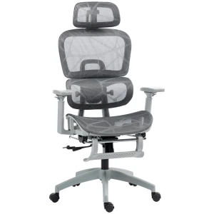 Bureaustoel, ergonomische bureaustoel met netstof bekleding, verstelbaar, rolbaar, met armleuningen, hoofdsteun, grijs 1
