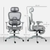 Bureaustoel, ergonomische bureaustoel met netstof bekleding, verstelbaar, rolbaar, met armleuningen, hoofdsteun, grijs 4