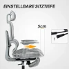 Bureaustoel, ergonomische bureaustoel met netstof bekleding, verstelbaar, rolbaar, met armleuningen, hoofdsteun, grijs 6
