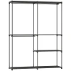 Draagbare kledingrek, metalen frame, stoffen planken, veel ruimte, zwart 1