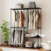Draagbare kledingrek, metalen frame, stoffen planken, veel ruimte, zwart 10