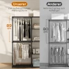 Draagbare kledingrek, metalen frame, stoffen planken, veel ruimte, zwart 5