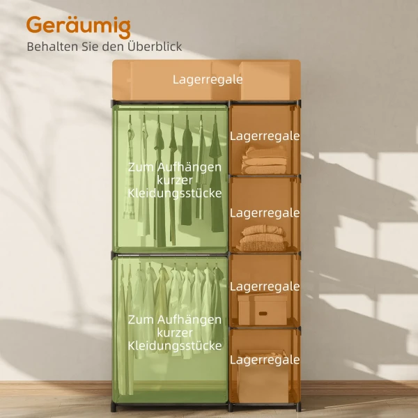 Draagbare kledingrek, metalen frame, stoffen planken, veel ruimte, zwart 6
