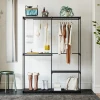 Draagbare kledingrek, metalen frame, stoffen planken, veel ruimte, zwart 9