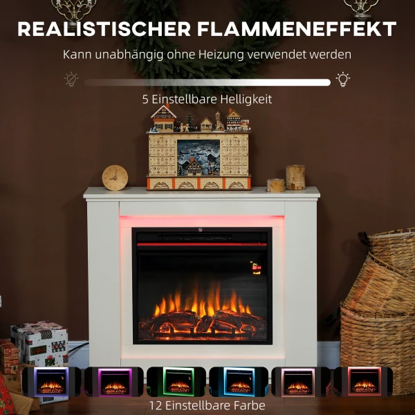 Elektrische haard, realistische vlammen met 12 kleuren, 5 helderheidsniveaus, afstandsbediening, timer, zwart 5