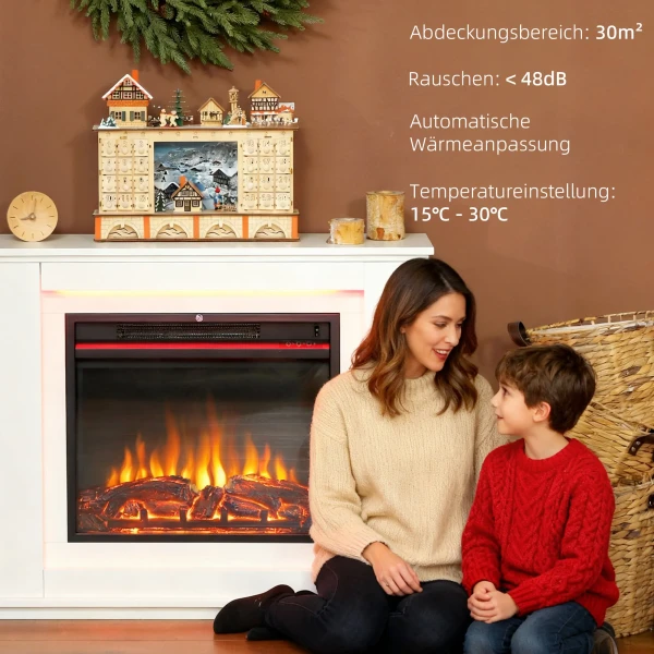 Elektrische haard, realistische vlammen met 12 kleuren, 5 helderheidsniveaus, afstandsbediening, timer, zwart 6