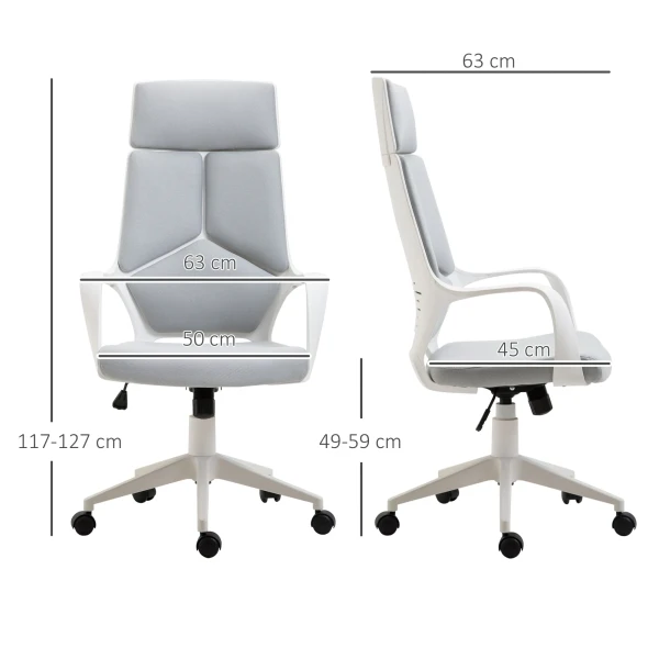 Ergonomische bureaustoel, netweefsel, in hoogte verstelbaar, draaibaar, rolbare bureaustoel, grijs+wit 4