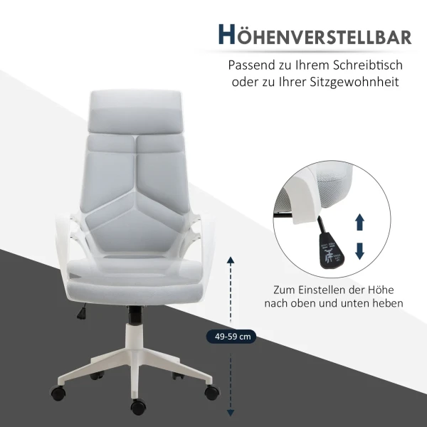 Ergonomische bureaustoel, netweefsel, in hoogte verstelbaar, draaibaar, rolbare bureaustoel, grijs+wit 5