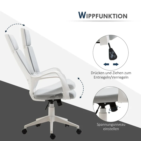Ergonomische bureaustoel, netweefsel, in hoogte verstelbaar, draaibaar, rolbare bureaustoel, grijs+wit 6