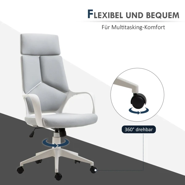 Ergonomische bureaustoel, netweefsel, in hoogte verstelbaar, draaibaar, rolbare bureaustoel, grijs+wit 7