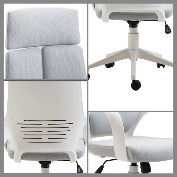Ergonomische bureaustoel, netweefsel, in hoogte verstelbaar, draaibaar, rolbare bureaustoel, grijs+wit 9
