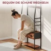Garderobe met schoenenrek, kapstok met zitbank, 10 haken, 2 stoffen lades, kledingstang, spaanplaat, metaal, bruin 7