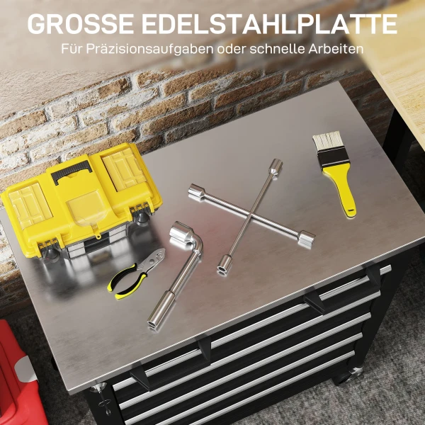 Gereedschapskast met 5 lades, verrijdbare gereedschapskist, gereedschapswagen van staal, zilverkleurig+zwart 6