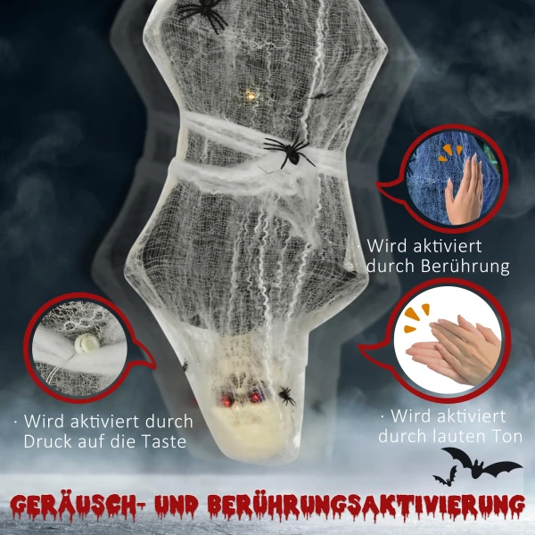 Halloween mummie, halloween decoratie, geluidsfunctie, met bewegingssensor en led lichten, 60 cm x 16 cm x 170 cm 7