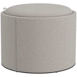 Hocker gestoffeerde hocker, linnen, verborgen opbergruimte, omkeerbaar deksel, 56cm x 56 cm x 42 cm, lichtgrijs + natuur 1