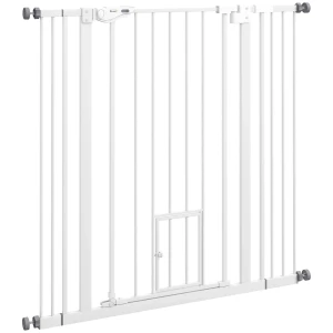 Hondenhek, dubbele vergrendeling, zelfsluitende deur, 104 cm hoog, staal, wit 1