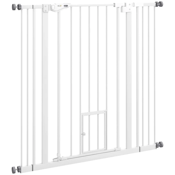 Hondenhek, dubbele vergrendeling, zelfsluitende deur, 104 cm hoog, staal, wit 1