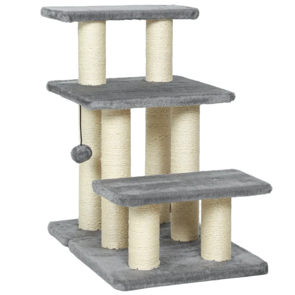 Hondentrap 3 treden 54 cm hoog huisdiertrap voor kleine honden kattentrap met sisal krabpalen, speelbal 1