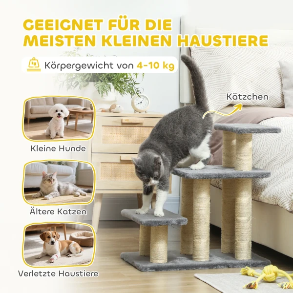 Hondentrap 3 treden 54 cm hoog huisdiertrap voor kleine honden kattentrap met sisal krabpalen, speelbal 8
