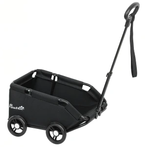 Hondenwagen, opvouwbare hondenbuggy voor dwergenhonden tot 4 kg, inklapbare kattenbuggy met handvatstang, wasbaar kussen, veiligheidslijnen, opbergtas, 4 wielen, zwart 1
