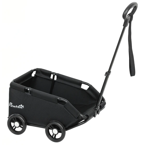 Hondenwagen, opvouwbare hondenbuggy voor dwergenhonden tot 4 kg, inklapbare kattenbuggy met handvatstang, wasbaar kussen, veiligheidslijnen, opbergtas, 4 wielen, zwart 1
