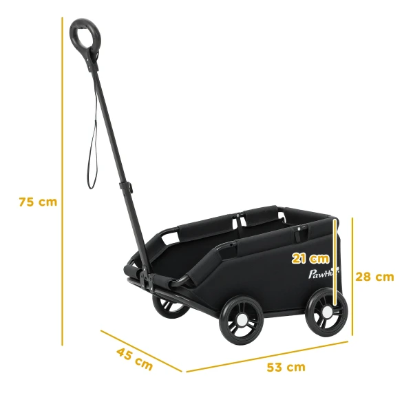 Hondenwagen, opvouwbare hondenbuggy voor dwergenhonden tot 4 kg, inklapbare kattenbuggy met handvatstang, wasbaar kussen, veiligheidslijnen, opbergtas, 4 wielen, zwart 4