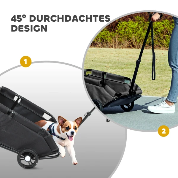 Hondenwagen, opvouwbare hondenbuggy voor dwergenhonden tot 4 kg, inklapbare kattenbuggy met handvatstang, wasbaar kussen, veiligheidslijnen, opbergtas, 4 wielen, zwart 7